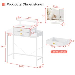 SENYU Miroir de Coiffeuse Moderne Pliable avec Éclairage 28,4'' de Largeur, Support Réglable en Hauteur, 2 Tiroirs en Tissu, Matériau MDF Blanc pour Chambre à Coucher S - Product Image 3