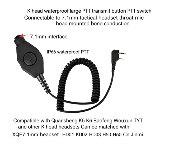 Compatible Quansheng K5 Baofeng UV5R TYT Walkie-talkie K-port Large PTT Button Transmit Switch ABS Material Tactical Version