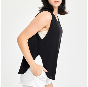 Débardeur de yoga ample pour femme avec fente latérale, col rond, sans manches, séchage rapide, respirant, pour le sport et la course à pied, vente en gros - Product Image 3