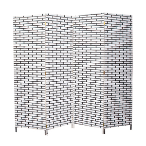 Stak – écran de confidentialité pliable noir et blanc, cloison de chambre, mur d'intimité, 4 panneaux pliables, portable, travail manuel, maille en bois, conception tissée - Product Image 1