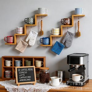 Wooden Trapezoidal Wall <b>Shelf</b> 4 Layers Hanging Storage <b>Rack</b> For Kitchen Cup Display And Condiment Organization - Product Image 1