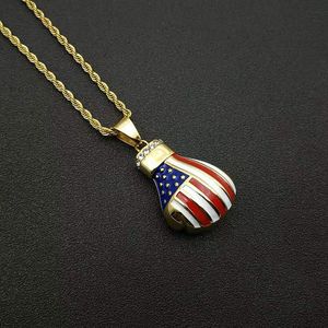 Hip Hop <b>Boxing</b> <b>Glove</b> <b>Pendant</b> Necklace American Flag Design Gold Plated Stainless Steel Chain Gift Jewelry - Product Image 4