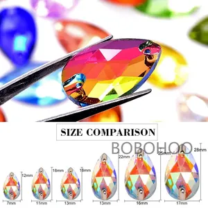 Piedras de Cristal AB en Forma de Lágrima de Todos los Tamaños, para Coser, con Reverso Plano, Personalizables, de Doble Extremo, para Accesorios de Ropa DIY - Product Image 3