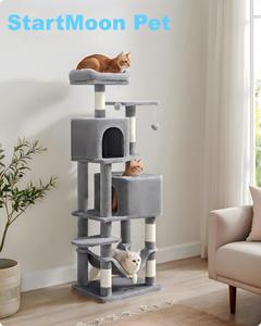 StarMonn Tiragraffi per Gatti, Albero per Gatti <span class=keywords><strong>da</strong></span> 140 cm, Cuccia Multilivello in Peluche con <span class=keywords><strong>4</strong></span> Tiragraffi, 2 Posizioni di Riposo, Amaca, Grotta - Product Image 1