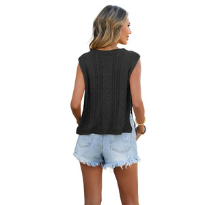 Chaleco de punto sin mangas para mujer, color sólido, ajuste holgado, transpirable, top de verano, ropa informal a la moda - Product Image 4
