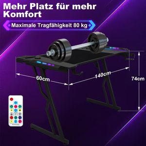 <span class=keywords><strong>Scrivania</strong></span> da Gaming LED 140 X <span class=keywords><strong>60</strong></span> <span class=keywords><strong>cm</strong></span>, Tavolo Ergonomico per Gamer, Postazione Computer con Portabicchiere e Gancio per Cuffie, Nero - Product Image 3