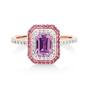 紫色锆石绿宝石切割时尚婚礼925纯银玫瑰镀金戒指