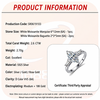 Bague de fiançailles en argent sterling 925 avec trois pierres de moissanite taille marquise, plaqué or, pour femme, vente en gros, fabricant de bijoux fins