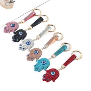 Evil Eye Keychain diamond Rhinestone Lucky Blue Evil Eye Luxury Lightweight Metal Keychain Diamond Fatima Hand Blue Eye Car Key - Product Image 2
