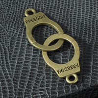 Connecteur de menottes en alliage de zinc, finition argent antique, avec inscription FREEDOM, pour bracelets d'amitié ou de couple