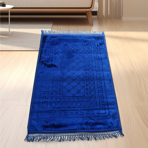 EIFFEL HOME Velvet Muslim <b>Prayer</b> <b>Mat</b> Rectangle 80 X 120 Cm Embossed Anti Slip Living Room Blue Tassel Medium Pile - Product Image 1
