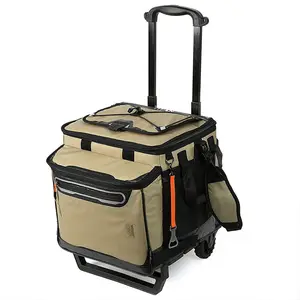 Portable foldable summer camping Insulated BBQ picnic bag collapsible ice trolley rolling cooler bag with wheels