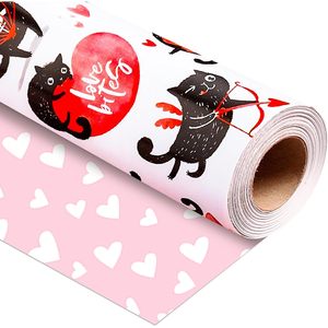 Papel de Regalo de San Valentín Reversible con Diseño de Corazones y Gatos Negros, 1 Rollo, para San Valentín, Bodas, Cumpleaños, Baby Shower - Product Image 1