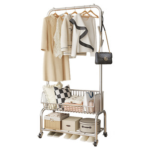 <b>Clothes</b> Rack Floor Standing Portable <b>Storage</b> With Basket For Bedroom And <b>Clothes</b> Drying Mobile Design Rectangle Shape - Product Image 4