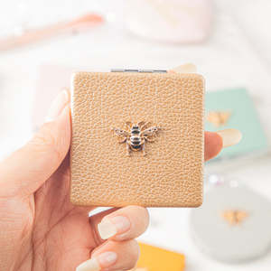 Bee Embellished Metal Silver Finish <b>Compact</b> <b>Mirror</b> Square Folding Double Sided Makeup Portable Pocket High Reflectivity - Product Image 2
