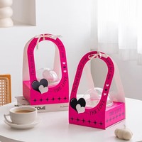 Boîte cadeau en forme de cœur de 4 pouces, transparente et épaissie, pour gâteau mousse, avec cordon en velours pour transport