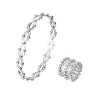 Gelang Cincin Tembaga Elastis Kreatif Trendi, Gelang Cincin Berwarna Zirkon Logam Berongga yang Dapat Disesuaikan dan Modis