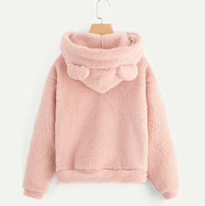 Custom Cute <strong>Bear</strong> Ears Women Sherpa <strong>Fleece</strong> Sweatshirt Hoodies Unisex Pullover Blank Heavy <strong>Teddy</strong> <strong>Hoodie</strong> for Women - Product Image 3