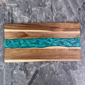 Epoxy Bamboo Resin Acacia Wood Charcuterie Cheese Chopping Board Elegant Ocean Wave Pattern Rectangular <b>Wooden</b> Cutting Board - Product Image 1