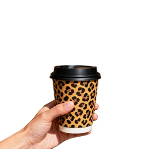 Custom Logo Leopard Print Double Wall Paper <b>Cups</b> 10/12/16oz Eco Friendly Ins Style <b>Disposable</b> Hot Coffee <b>Cups</b> with Lids - Product Image 1