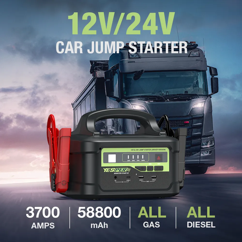 Yesper X1 Model Multifunctional12V/24V Jumpstarter All Diesel Car Emergency Battery Jump Starter