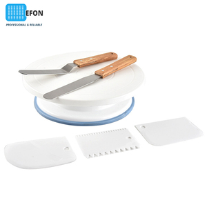 Efon 10 inch Plastic Turntable Round Cake Ornament Making Tool With Scraper Spatula Set Cake Stand Turntable