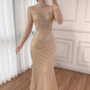 Nude/Pink/Turquoise Color 2026 Luxury <strong>Modest</strong> High Neck Beaded Mermaid Evening <strong>Dresses</strong> Gowns for Women Party <strong>Prom</strong> <strong>Dresses</strong> LA73519 - Product Image 4