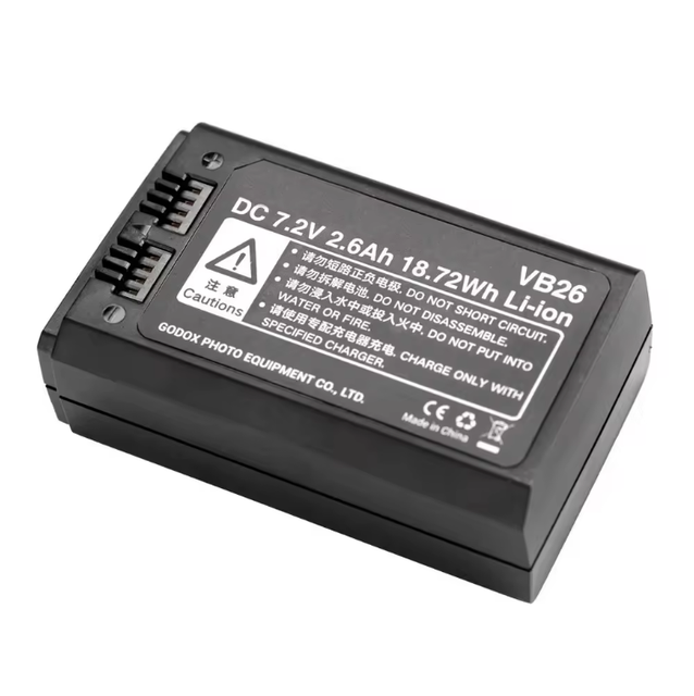 VB26 Li-ion Battery Replacement Battery DC 7.2V 2600mah 18.72wh for V1S V1C V1N V1F V1O V1P V860iii V1 V850iii Round Head Flash