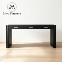 Bureau d'écriture en placage de chêne noir avec 3 tiroirs de rangement, bureau en bois moderne pour le bureau à domicile avec poignées en métal laiton