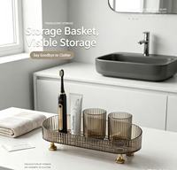 Plateau de rangement surélevé Peak Find avec drain, support en plastique rayé, organisateur de bureau pour tasses, mugs, cuisine, salle de bain, comptoir