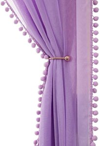 Rideaux transparents pour chambre à coucher de filles, Voile Pom Pom, 2 panneaux - Product Image 4