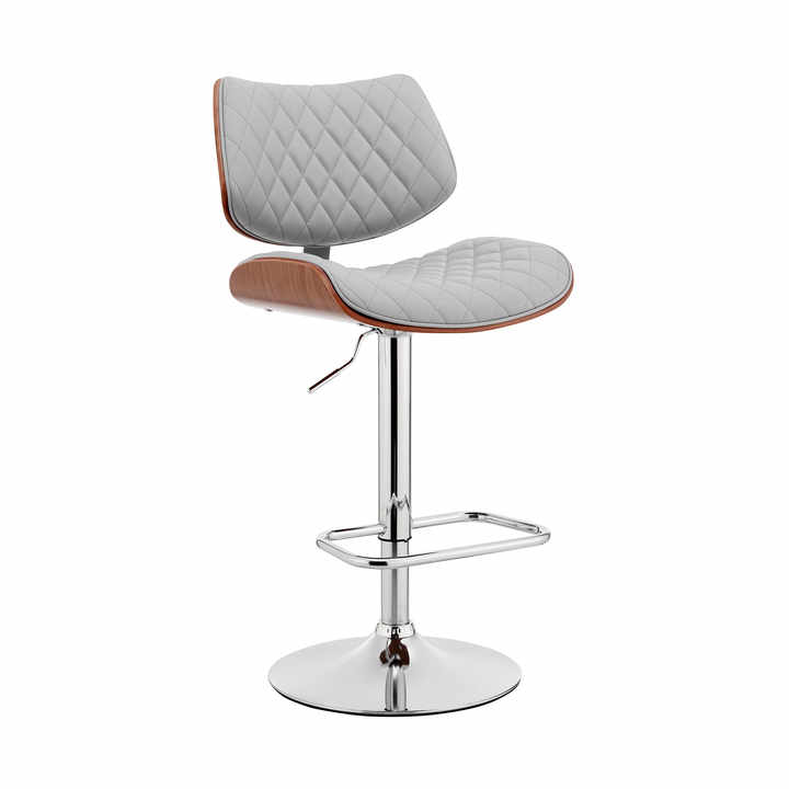 HMS 24\" Gray and Silver Faux Leather Swivel Bar Chair with Low Back Adjustable Height and Iron Targeted for Commercial Use