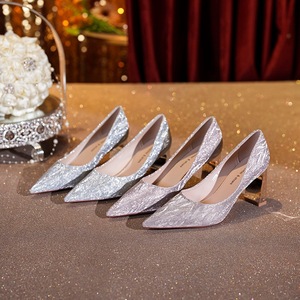 Chaussures de mariée à talons carrés et bout pointu pour femmes, modèle 7777D, avec paillettes - Product Image 3