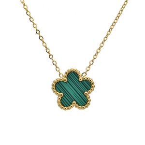 Collana di Lusso in Acciaio Inossidabile Placcato Oro 18k di Alta Qualità, Gioiello Portafortuna con <span class=keywords><strong>Quadrifoglio</strong></span> e Fiore di Prugna da 15MM - Product Image 3