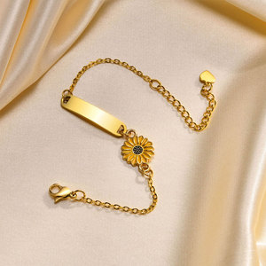 Waterproof Anti Tarnished 316L Stainless Steel Daisy 14K 18K Gold Plated <b>Adjustable</b> Blank <b>Bracelet</b> For Women - Product Image 4
