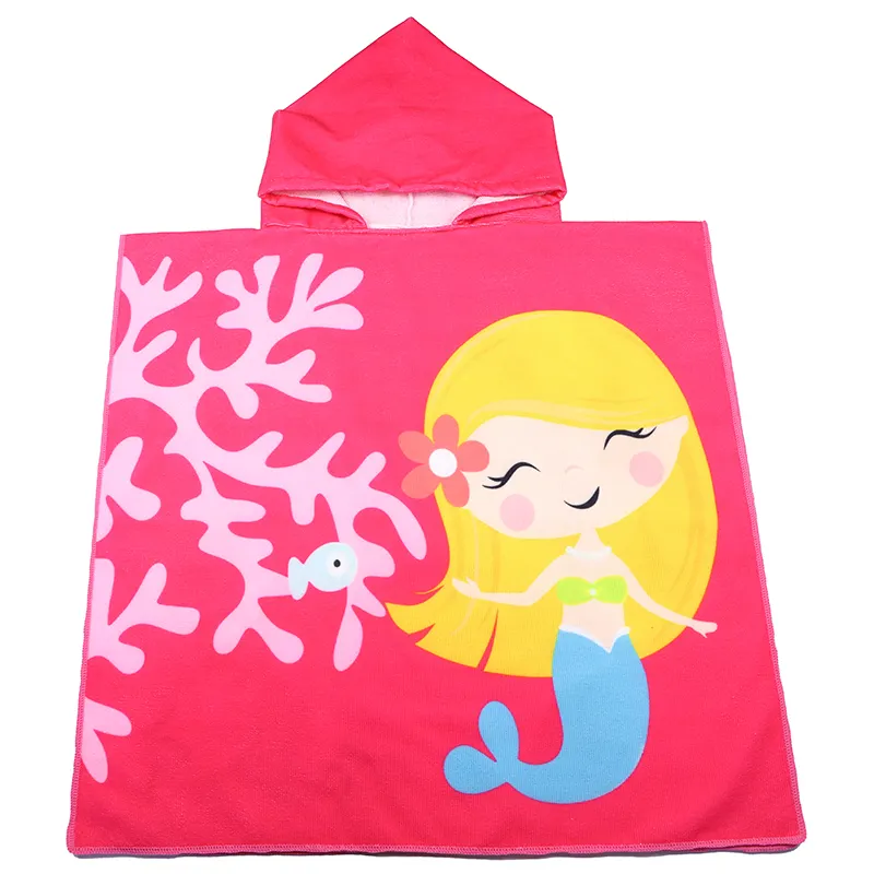 Microfiber Kids Beach Poncho bath towel with cap Children Hooded kids Beach Towel