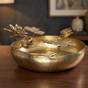 Assiette décorative en métal orientale faite à la main avec un motif de fleur de lotus, plat rond pour cadeaux - Product Image 3