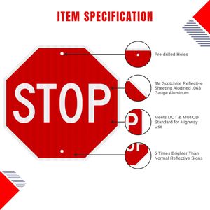 Segnale di <span class=keywords><strong>Stop</strong></span> Conforme MUTCD - Segnale Stradale Ottagonale in Alluminio Riflettente ad Alta Visibilità per la Sicurezza Stradale - Product Image 3