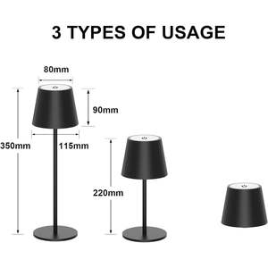 Lampada da Tavolo Cordless Antela LED Ricaricabile Wireless con Dimmer Touch 3000K 4000K 5000K Luce da Scrivania Portatile IP44 Paralume Nero - Product Image 4