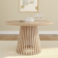 Table à manger ronde Lido en bois massif de 48 pouces, style minimaliste, pour 4 personnes, couleur blonde, vente en gros