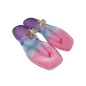 Fashion Trend Flat <b>Sandals</b> Mixed Colors Plastic Upper Buckle Decoration Open Toe Summer Anti-Slippery Strappy Design - Product Image 1