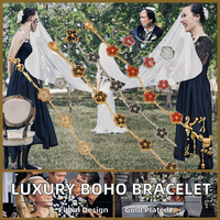 Gelang Wanita Mewah Gaya Boho Berbahan Baja Anti Karat Lapis Emas Asli 18k dengan Zirkon Motif Bunga Clover, Perhiasan Keberuntungan yang Modis
