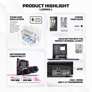 Fantech เคส CG86เกม GPU <span class=keywords><strong>ATX</strong></span> 395มม., เคสคอมพิวเตอร์แบบทาวเวอร์270องศาพาโนรามาเข้าถึงได้อย่างรวดเร็วเคสพีซีกระจกนิรภัย - Product Image 3