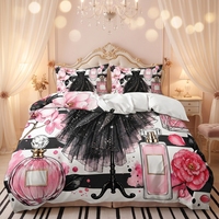 Parure de lit en microfibre imprimée en 3D, motif fleur rose, parfum, robe de soirée noire, housse de couette pour femmes, adolescentes, textile de maison
