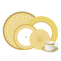 Service de Table de Luxe en Porcelaine Jaune avec Bordure en Or Véritable, Vaisselle de Mariage en Porcelaine Fine, Ensemble Assiettes et Bols en Céramique Motif Cygne Style Palais 2026