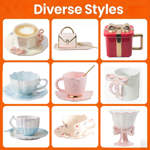 Factory Accepts Customization Handmade Bowknot Handle Exquisite <b>Ceramic</b> <b>Cup</b> Coffee Mugs With Tray for Wedding & Home Decor - Product Image 5