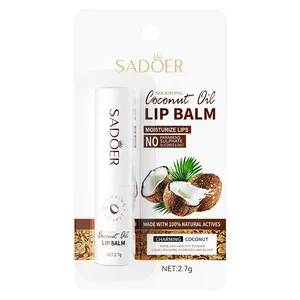 Gran oferta SADOER, aceite de coco de Etiqueta Privada, nutritivo, antigrietas, reparación, brillo, bálsamo labial hidratante