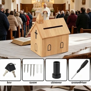 Caja de donaciones de madera rústica para iglesia, 9.1*6.7*11.8 pulgadas, para tithing, donaciones, oraciones y recaudación de fondos, ¡Gran oferta! - Product Image 3