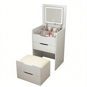 Tocador compacto 3 en 1 Db con espejo abatible iluminado, juego de tocador pequeño para maquillaje, diseño moderno, muebles para dormitorio - Product Image 1