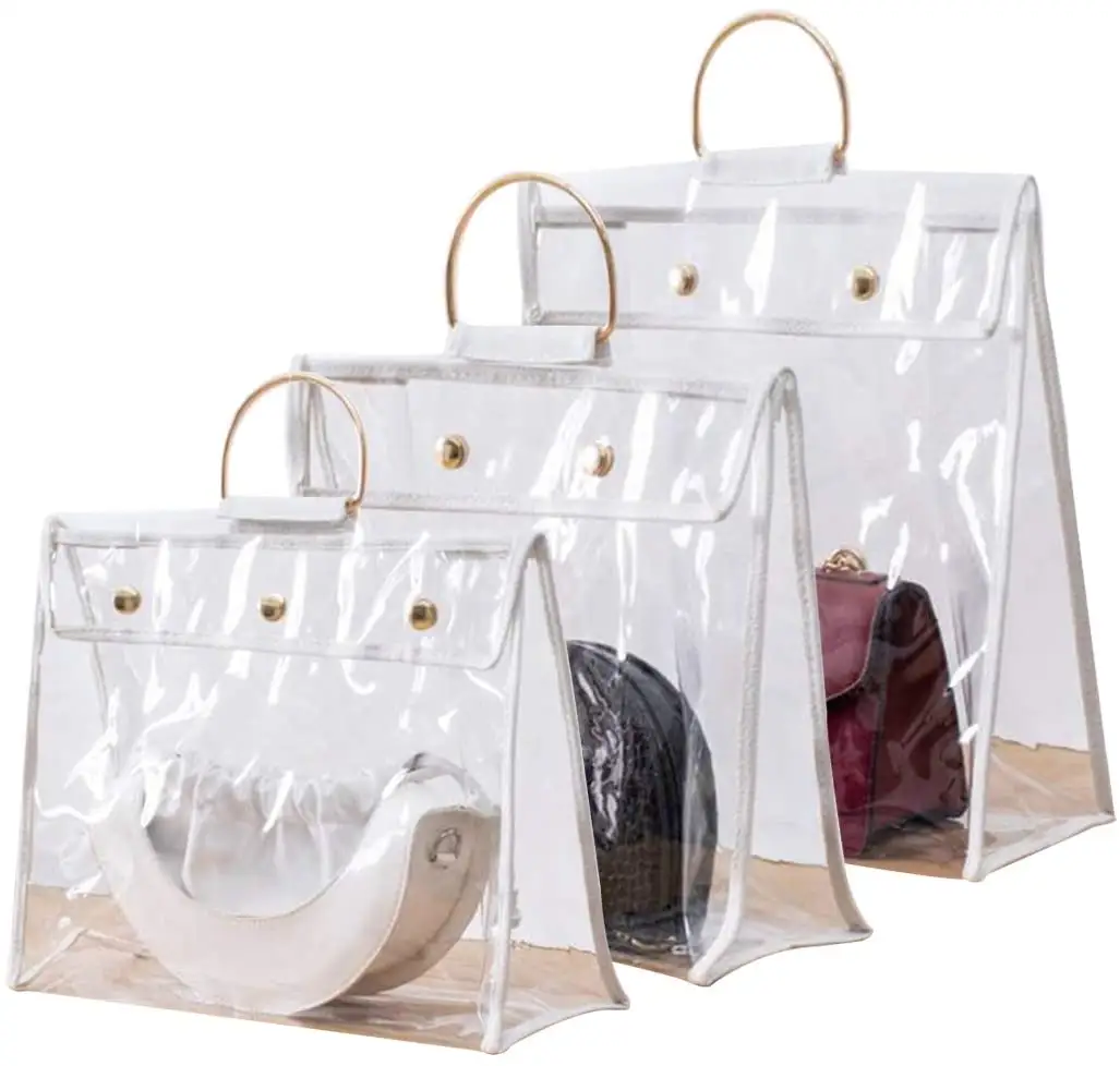 HUAYI Custom Large Clear PVC Transparent Purse Storage Handbag Cover Dust Bag with Hook